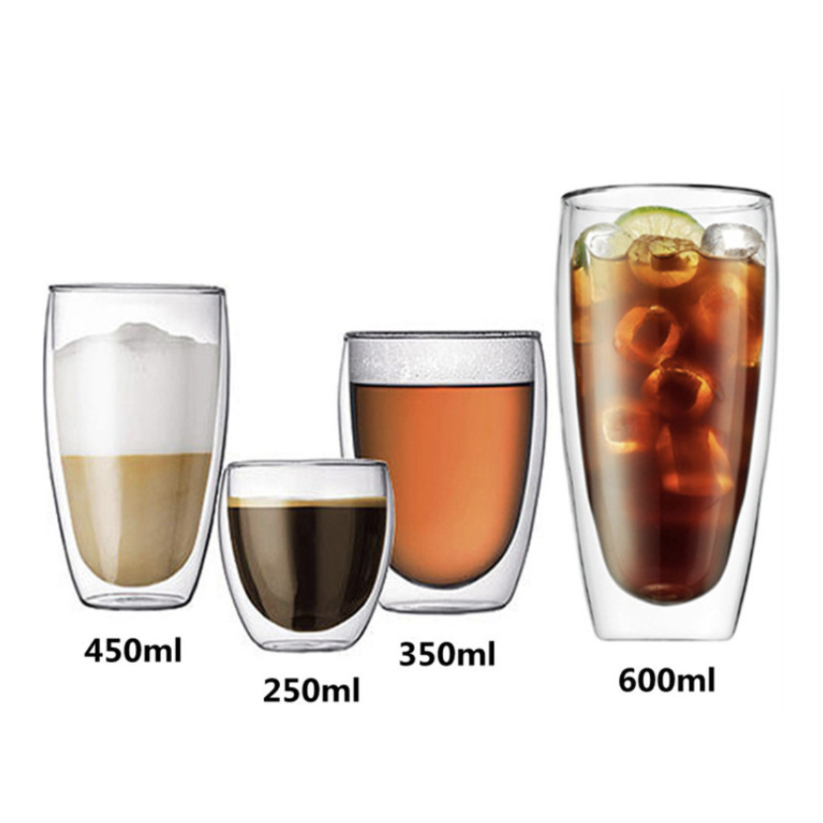 Classic Double-Wall Glass Cup (250ml / 350ml / 450ml / 600ml)